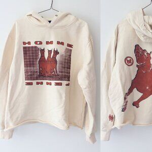 Homme Femme Doberman Hoodie Raw Hem in Cream, Size M